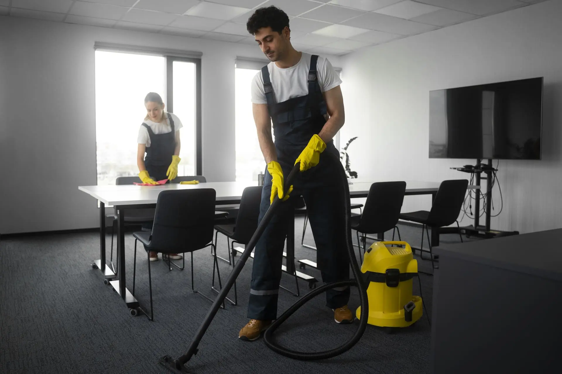 commercial cleaning services by two staffs