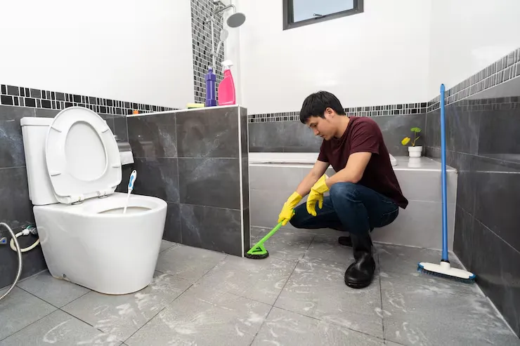 brush cleaning tile bathroom